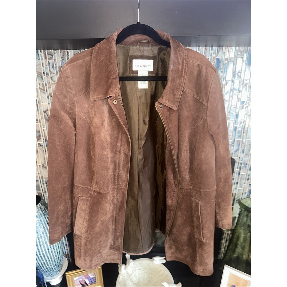 Vintage Cherokee Jacket Coat 100% Genuine Suede Leather Washable Sz 22W XXL Sand